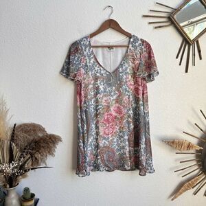 Show Me Your Mumu Kylie Mini Dress Size XS Blue Floral Paisley Short Sleeve